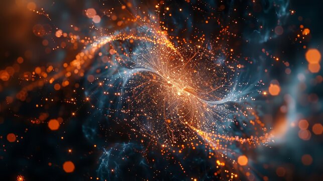 A highenergy particle collision creating new subatomic particles in a particle accelerator,