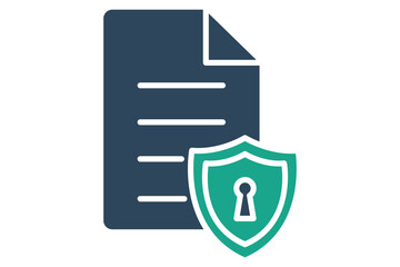 Fototapeta premium document protection icon. document with shield. icon related to information technology. solid icon style. technology element vector illustration