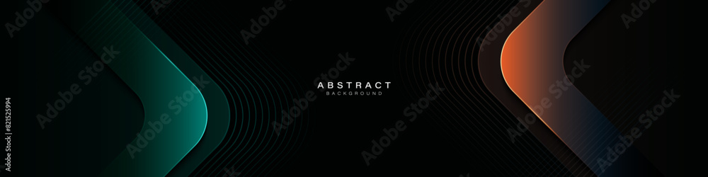 Poster dark abstract background with shiny rounded square and glowing lines. modern gradient geometric shap