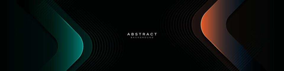 Dark abstract background with shiny rounded square and glowing lines. Modern gradient geometric shape design element. Futuristic technology concept. Vector illustration