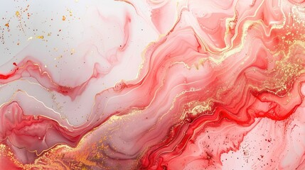 Fototapeta premium Abstract light red and white marble background with golden lines, liquid art painting in the style of watercolor