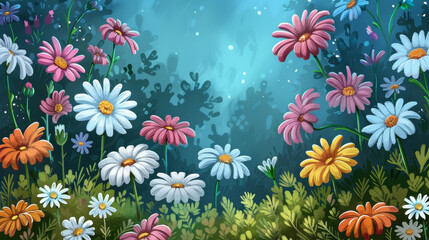 Obraz premium A vibrant garden showcasing a spectrum of brightly blooming flowers.