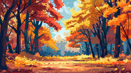 Vibrant autumn colors transform a serene forest into a stunning spectacle.