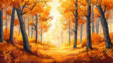 Obraz premium Vibrant autumn colors transform a serene forest into a stunning spectacle.