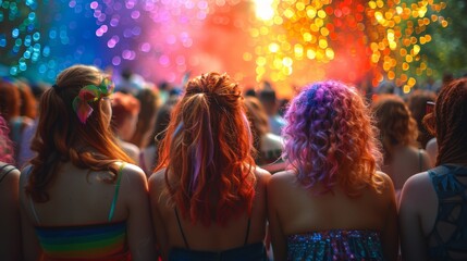 A group of people participating in a panel discussion about LGBTQ+ issues at a Pride festival, promoting education and awareness.