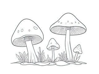 Coloring page mushroom illustration, coloring page for children's coloring book