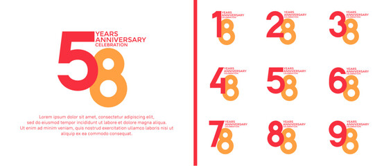 anniversary logo style set with orange and yellow color can be use for celebration moment