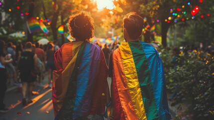 LGBTQA+ , LGBT :  A group of people dancing freely and expressing themselves at a Pride after-party, filled with colorful lights.