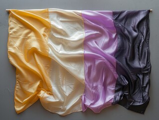 The non-binary flag stripes in colors of yellow, white, purple and black, 