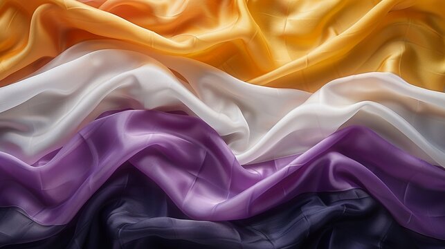 The non-binary flag stripes in colors of yellow, white, purple and black, 