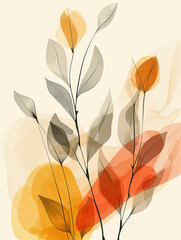 Single line drawing of a big slender botanical illustration, art, simplicity, nature