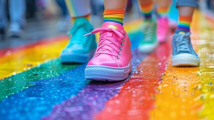 Fototapeta premium LGBTQA+ , LGBT : A group of drag queens in elaborate costumes, posing confidently at a Pride event.