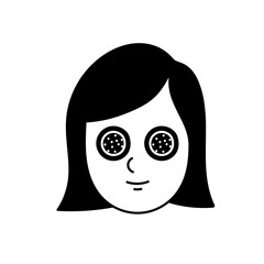 Woman face with cucumber eye mask black hand drawn icon