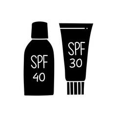 Sun protection cream products black hand drawn icon