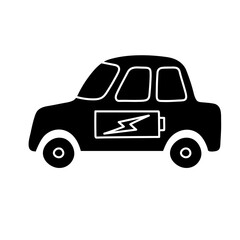 Battery powered car black hand drawn icon