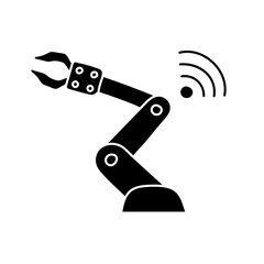 Wireless connected robotic arm black hand drawn icon