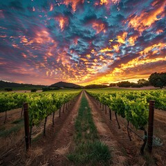 Fototapeta premium vineyard at sunset