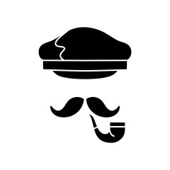 Ship captain hat and cigarette holder black hand drawn icon