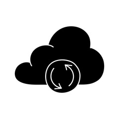 Cloud syncing black hand drawn icon