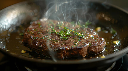 Fototapeta premium Steak and ingredients for seasoning such as pork, beef, and seasonings and production equipment.