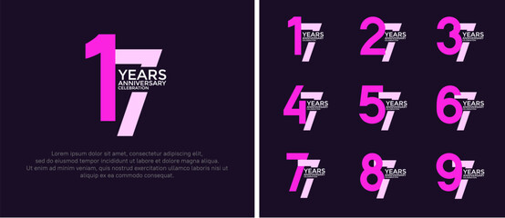 anniversary logo style set with pink and purple color can be use for celebration moment