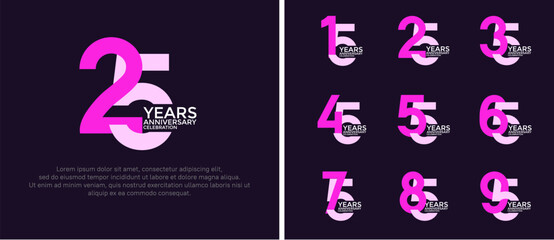 anniversary logo style set with pink and purple color can be use for celebration moment