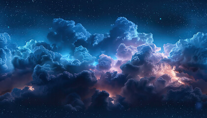 Obraz premium Dramatic night sky with glowing clouds and stars.