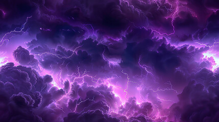 Dramatic purple storm clouds with lightning bolts.