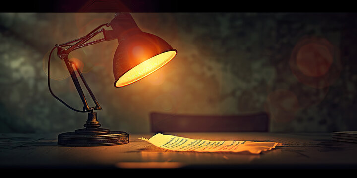 The Blinding Light of Revelation: A bright desk lamp, shining directly on a crumpled piece of paper with a single enlightening sentence