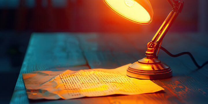 The Blinding Light of Revelation: A bright desk lamp, shining directly on a crumpled piece of paper with a single enlightening sentence