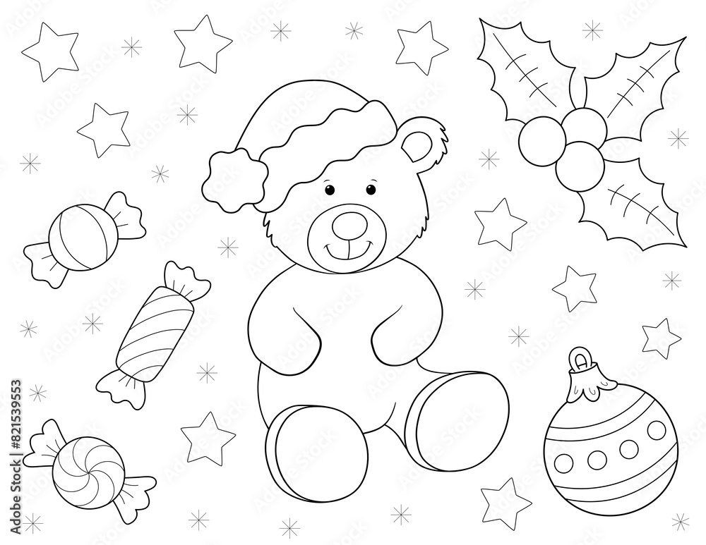 Wall mural christmas teddy bear coloring page. you can print it on standard 8.5x11 inch paper