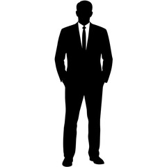 a professional businessman in a standing pose vector silhouette