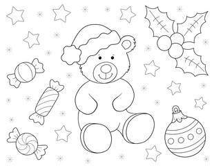christmas teddy bear coloring page. you can print it on standard 8.5x11 inch paper