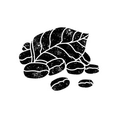 Coffee bean and leaves black hand drawn icon in grunge look