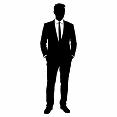 a professional businessman in a standing pose vector silhouette