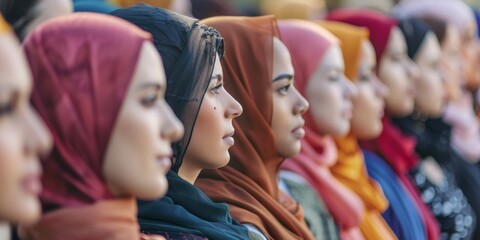 Obraz premium A group of young Muslim women wearing colorful headscarves