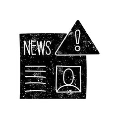 Fake news icon news paper with warning sign black hand drawn icon in grunge look