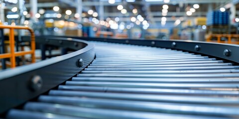 Empty conveyor belt in modern factory or warehouse