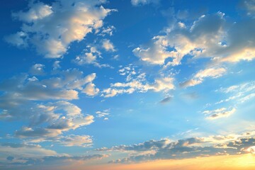 Sunset on blue sky. Blue sky with some clouds. blue sky clouds, summer skies, cloudy blue sky with generative ai