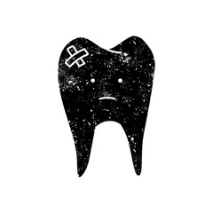 Tooth with bandage black hand drawn icon in grunge look
