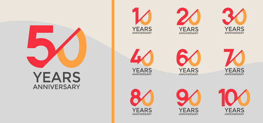anniversary logo style set with orange, yellow color and slash can be use for celebration moment