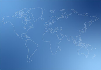 World Map Outline with Blue Background