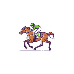 line icon depicting a racing horse with a jockey 