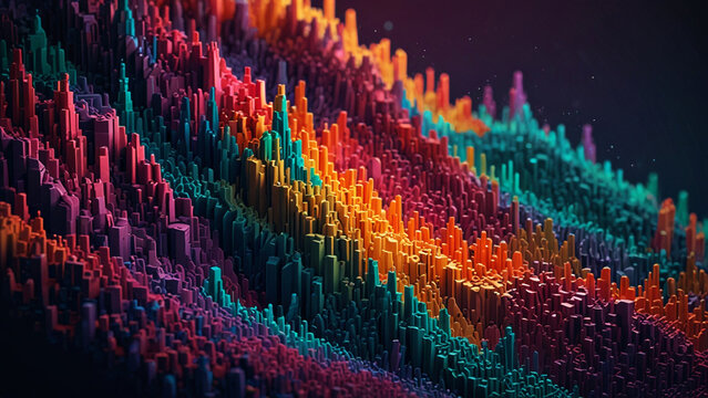 Modern abstract 3D background featuring voxel landscapes