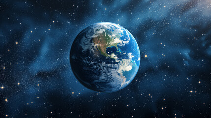 Planet earth in outer space with global communication network and data. 