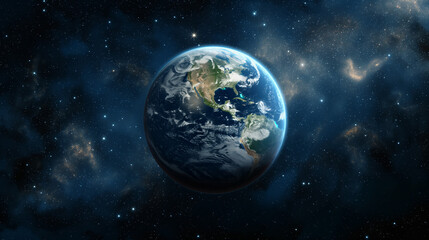 Planet earth in outer space with global communication network and data. 