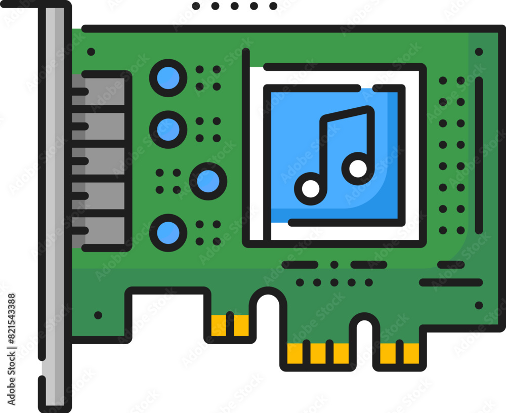 Leinwandbilder computer sound software, pci card color outline icon. computer system software, user technical suppo