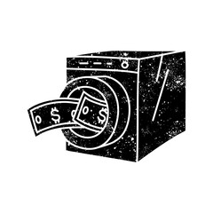 Money laundry black hand drawn icon in grunge look
