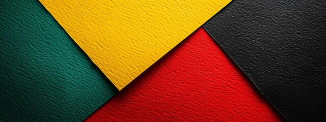 A backdrop featuring red, yellow, and green paper in the colors of the flag presents a minimalistic design for Black History Month.