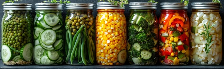 Canned ginkgo beans and sweet corn assortment in various sized glass jars on clean white background. Healthy food, lifestyle and pantry storage concept for kitchen. AI-generated 4K high resolution wal